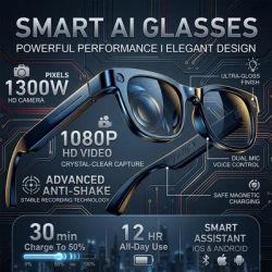 Lunettes Intelligentes avec Caméra HD 13MP, Vidéo 1080P, Anti-tremblement, Traduction en Temps Réel, Appel Bluetooth, Reconnaissance Photo, Lunettes de Soleil Sportives, Nouveauté 2026