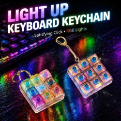 LED Light Up Keyboard Keychain with Clickable Buttons - Stress Relief Fidget Toy, Portable Desk Accessory, Office Decor Gift