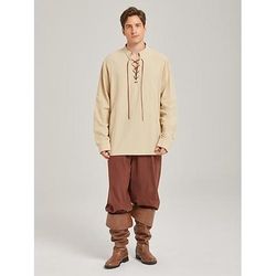 Set Retrò Vintage Medievale Rinascimento Pantaloni Abiti Camicia Lunghe Pirata Vichingo Costume Per uomo Costumi da pirata Halloween Carnevale Performance LARP Fiera Rinascimentale Adulti Camicia