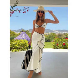 Ensemble bikini sexy 3 pièces, micro bikini, maillot de bain femme, ensemble bikini avec jupe longue, maillot de bain, vêtements de plage, couverture de plage