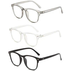 Lot de 3 montures de lunettes transparentes pour ordinateur, anti-lumière bleue, rondes, pour femmes et hommes, verres optiques bloquant la lumière bleue