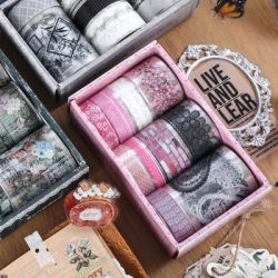 10 rolls of floral plant pattern PET waterproof masking tape, creative lace style DIY manual and scrapbook decoration tape