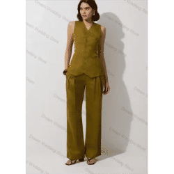 Ensemble de costume vert armée pour femmes, 2 pièces, gilet + pantalon, veste formelle sans manches pour bureau, manteau de bal de mariage d'été personnalisé