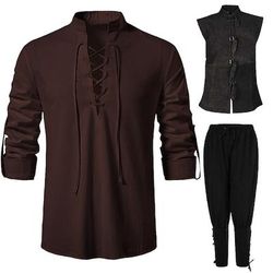 set con camicie medievali pantaloni da pirata gilet 3 pezzi abiti cavaliere ritter vichingo cavaliere celtico uomo rinascimentale 17th secolo cosplay costume larp partito casual quotidiano fiera