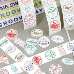 500PCS/Roll Classic Retro Colorful Passport Postmark Stamp Sealing Sticker 10 Different Pattern Decorations Scrapbook Phone