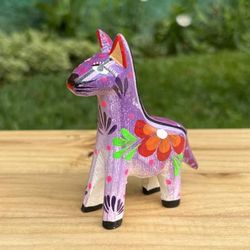 'Horse Pinewood Figurine Hand-Painted in Alebrije Style'