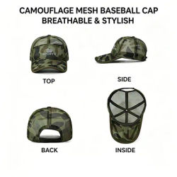 Casquette de baseball en maille camouflage, réglable, respirante, chapeau de soleil pour hommes et femmes, sports de plein air