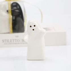 Set di saliera e pepiera in ceramica per Halloween, con simpatici teschio e zucca in stile cartone animato e vassoio, decorazioni in ceramica per la tavola, ideali per cucina, sala da pranzo e feste
