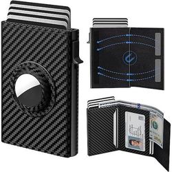 Portafoglio Airtag in fibra di carbonio da uomo, porta carte a scomparsa minimalista con finestra per documento d'identità, portafoglio sottile a due ante con blocco RFID e chiusura magnetica, tasca per contanti, regalo di Natale per uomo