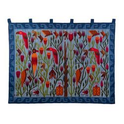 Refreshing Jungle,'Handwoven Blue Wool Tapestry of Natural Landscape from Peru'