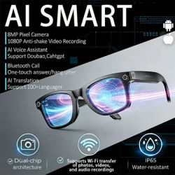 Lunettes Intelligentes IA avec Caméra 8MP, Enregistrement Vidéo, Traduction 100+ Langues, Lunettes de Soleil, Appel Bluetooth, Lecture Musicale, Hommes Femmes 2026