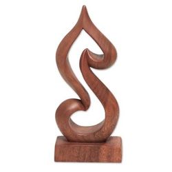 Reaching Higher,'Handmade Suar Wood Abstract Tabletop Sculpture'