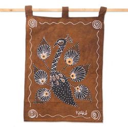 King of Feathers,'100% Cotton Peacock Wall Hanging with Handmade Batik Details'