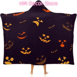 Couverture portable d'Halloween, couverture à capuche douce et confortable à motif d'Halloween, décor d'horreur drôle et effrayant pour hommes et femmes