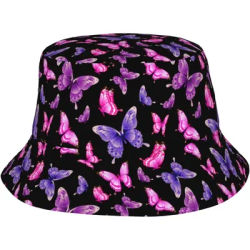 Chapeau seau papillon rose violet, casquette de pêcheur pliable d'été, chapeau de soleil de voyage de plage pour hommes et femmes unisexes
