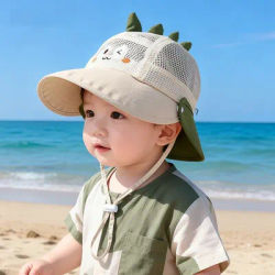 Chapeau de soleil d'été 2026 pour enfants, chapeau bob respirant en maille avec motif animal de dessin animé, sangle réglable pour garçons et filles