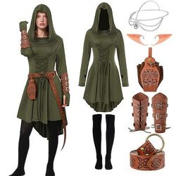Set Retrò Vintage Medievale Rinascimento Vestito Cintura in Vita Set di accessori con accessori Lunghe Arciere Fata Ranger Costume Per donna Fantasia Halloween Carnevale LARP Fiera Rinascimentale