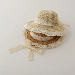 Chapeau de soleil en paille à lacets pour enfants, chapeau d'ombrage Anti-UV, pare-soleil de dessin animé, casquette de pêcheur pliable, visière pour enfants, chapeau pour garçon