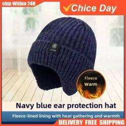 1 pièces mode en plein air hommes hiver tricoté chapeau en peluche chaleur cache-oreilles décontracté fausse fourrure doublé Bomber chapeaux cyclisme Protection des oreilles