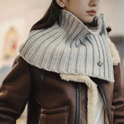 Maden femme tricoté cache-cou épais col roulé écharpe doux chaud col Snood hiver thermique cou couverture gris clair