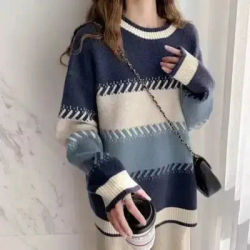 Pull à col rond pour femme, ample, Style paresseux, haut épais, automne et hiver
