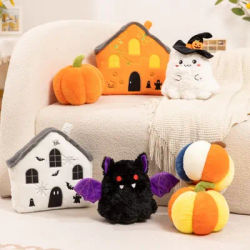 Halloween Ghost House Pumpkin Plush Toy Soft Huggable Stuffed Animal Pillow Perfect Birthday Gift Halloween Decor for Kids