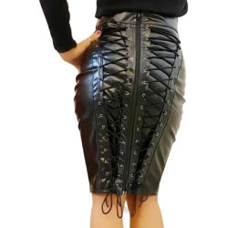 Jupe crayon en cuir pour femme à lacets avec fermeture éclair jupe moulante taille haute paquet midi jupe de hanche