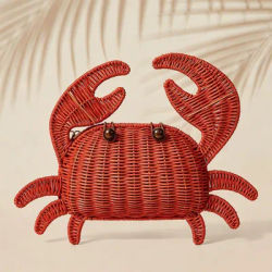 Sac en rotin en forme de crabe mignon, sacs à bandoulière bohèmes en osier tressé pour femmes, sacs à main amusants, sac de plage en paille, NOUVEAU sacs à main faits à la main