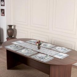 'Spring-Themed 13-Piece Block-Printed Cotton Table Linen Set'