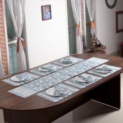 'Floral 13-Piece 100% Cotton Table Linen Set in Aquamarine'