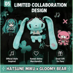 Porte-cartes en peluche lapin Hatsune Miku Gloomy Bear, étui pour carte de bus anime kawaii avec oreilles de lapin moelleuses