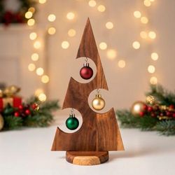 Minimalist Christmas Tree,'Modern Christmas Tree Teakwood Ornament Stand for Tabletops'