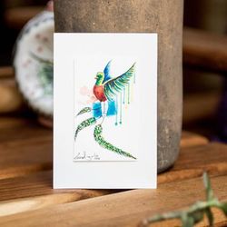 Gorgeous Quetzal,'Signed Acrylic on Recycled Paper Painting of Quetzal Bird'