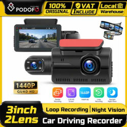 Caméra embarquée Podofo 3 pouces avec moniteur grand angle, DVR, vision nocturne, enregistreur de conduite, caméra de recul, double objectif