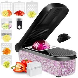 Tritatutto per verdure 7 in 1 affettatrice a mandolina, taglia alimenti multifunzione con taglia cubetti e julienne lame per affettare, utensile manuale per la preparazione in cucina