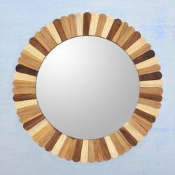 'Sylvan-Inspired Mango Wood Sunflower Wall Mirror in Brown'