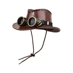 Cappello da cowboy steampunk da uomo in similpelle con occhiali, cappello da cowboy western in vari colori per feste di Halloween, cosplay, festival, spettacoli teatrali e travestimenti a tema.