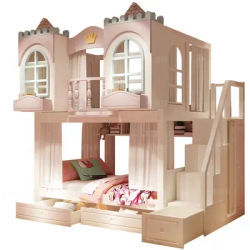 Wooden Bunk Bed for Girls Tree House Design Princess Theme Double Deck High Low Frame Kids Bedroom Furniture