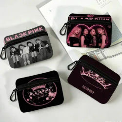 B-Black Kpop P-Pinks Gril Petite pochette multifonction en tissu Oxford avec crochet, mini porte-monnaie, sac de rangement pour écouteurs