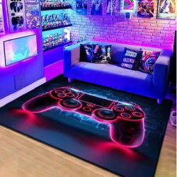 VIKAMA 1PC Cyberpunk Style Gamepad Crystal Velvet Carpet Glitzy Esports Room Decoration Floor Mat Easy Care Carpet Home Decor