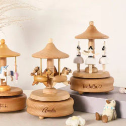 Personalised Musical Carousel Baby Shower Gift Custom Wooden Carousel Newborn Gift Baptism Gift Birthday Decorations Ballerina