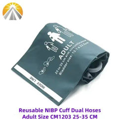 NIBP Cuff with Bladder Green Reusable CM1203 Adult Size 25-35 CM Medical Grade Single Hose Or Double Tube For Patient Monitor