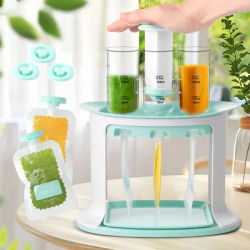 Squeeze Station for Baby Reusable Fruit Puree Pouch Filling Maker with 5 Portable Bags Pouch Filling Station for Homemade Food