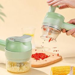 Tritatutto elettrico 4 in 1 per verdure, robot da cucina manuale senza fili con lame multifunzione, taglierino portatile da cucina per tritare, affettare e tagliare a cubetti. aglio, strumento per la