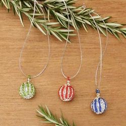 Christmas Sparks,'Multicolor Set of 3 Glass Beaded Ornaments with Silver Hues'