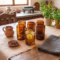 'Artisan-Made 6-Piece Blown Tumbler Glass Set in Chocolate'