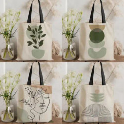 Sacs de rangement pour plantes Boho Green Sage, sac fourre-tout en toile imprimé double face, sac à main écologique réutilisable de grande capacité