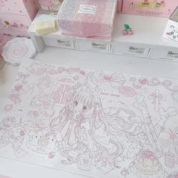 Tapis de bureau en cuir PU motif fille anime coréenne et lapin, antidérapant, grand format XXL, petit tapis de souris, tapis de clavier pour PC, maison et bureau, jeux, ordinateur portable