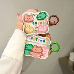 Étui pour écouteurs en silicone souple pour Apple AirPods 1, 3, 2, coque transparente pour Air Pods Pro, porte-clés pour couples, ours de dessin animé mignon coréen, 2e porte-clés