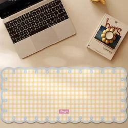 Tapis de souris à carreaux rose et bleu, grands tapis de souris élégants pour filles, tapis d'ordinateur, tapis de clavier, tapis de bureau, décoration
